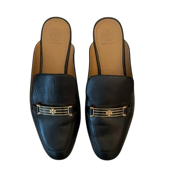 TORY BURCH Black Leather Slip-On Loafer Mules US 8.5 EU 39 - Picture 3 of 16